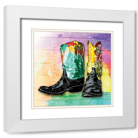 Colorful Boots White Modern Wood Framed Art Print with Double Matting by OnRei