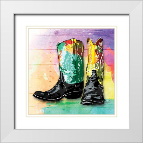 Colorful Boots White Modern Wood Framed Art Print with Double Matting by OnRei