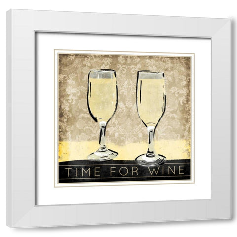 Time For Wine White Modern Wood Framed Art Print with Double Matting by OnRei