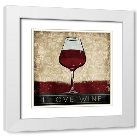 I Love Wine White Modern Wood Framed Art Print with Double Matting by OnRei