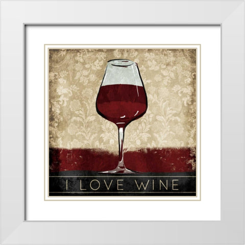 I Love Wine White Modern Wood Framed Art Print with Double Matting by OnRei