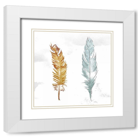 Gold Silver Feather White Modern Wood Framed Art Print with Double Matting by OnRei