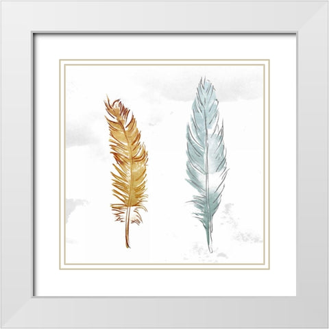 Gold Silver Feather White Modern Wood Framed Art Print with Double Matting by OnRei