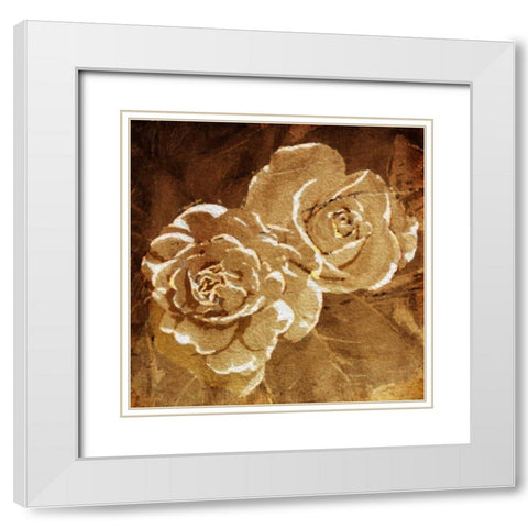 Loving Gold Roses White Modern Wood Framed Art Print with Double Matting by OnRei