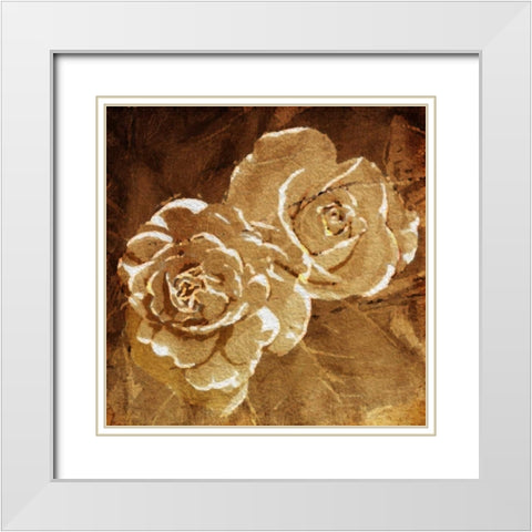 Loving Gold Roses White Modern Wood Framed Art Print with Double Matting by OnRei