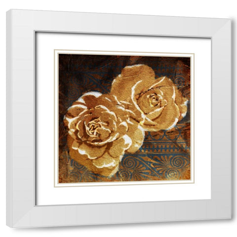 Loving Navy Gold Roses White Modern Wood Framed Art Print with Double Matting by OnRei