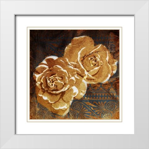 Loving Navy Gold Roses White Modern Wood Framed Art Print with Double Matting by OnRei