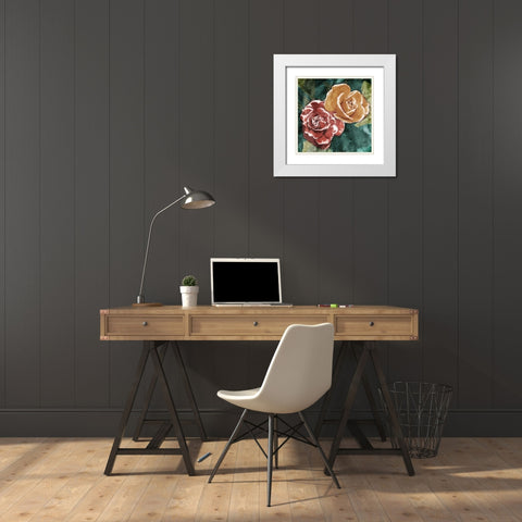 Loving Roses White Modern Wood Framed Art Print with Double Matting by OnRei