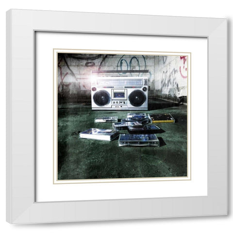 Music Boom White Modern Wood Framed Art Print with Double Matting by OnRei