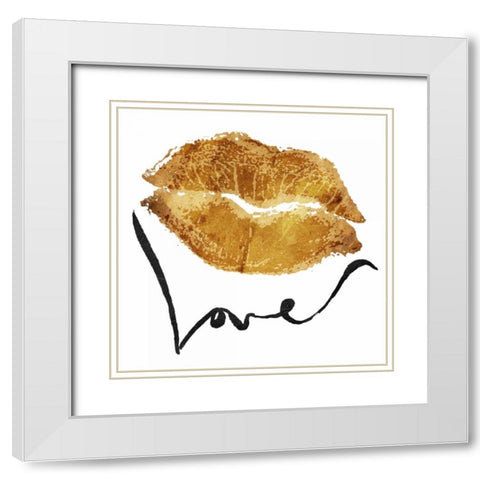 Love Lips Gold White Modern Wood Framed Art Print with Double Matting by OnRei