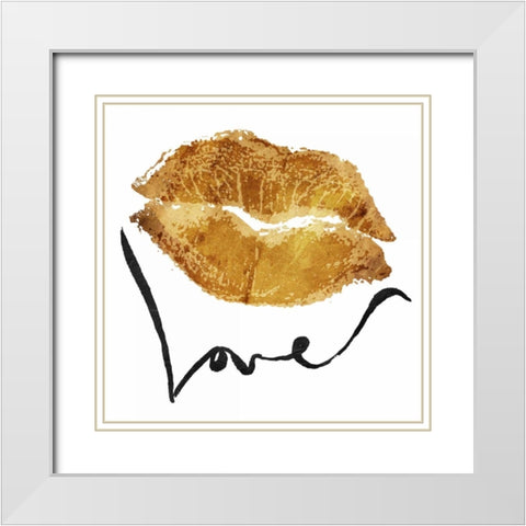 Love Lips Gold White Modern Wood Framed Art Print with Double Matting by OnRei