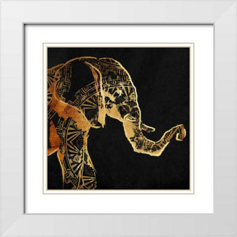 Patterned Elephant White Modern Wood Framed Art Print with Double Matting by OnRei