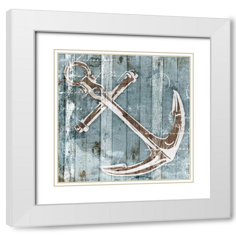 Sketched Anchor White Modern Wood Framed Art Print with Double Matting by OnRei