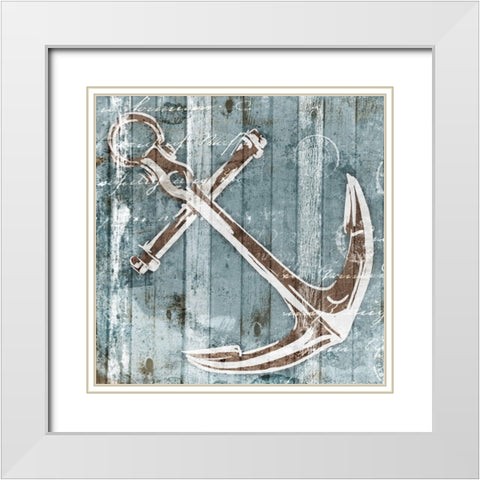 Sketched Anchor White Modern Wood Framed Art Print with Double Matting by OnRei