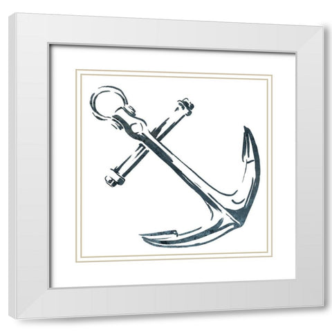 Simple Sketched Anchor White Modern Wood Framed Art Print with Double Matting by OnRei