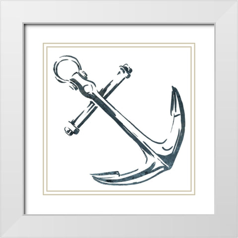 Simple Sketched Anchor White Modern Wood Framed Art Print with Double Matting by OnRei