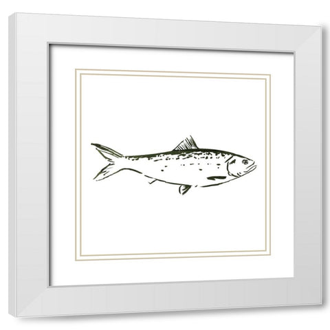 Simple Sketched Fish White Modern Wood Framed Art Print with Double Matting by OnRei