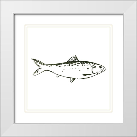 Simple Sketched Fish White Modern Wood Framed Art Print with Double Matting by OnRei