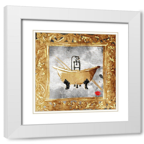 Golden Bath Kiss White Modern Wood Framed Art Print with Double Matting by OnRei