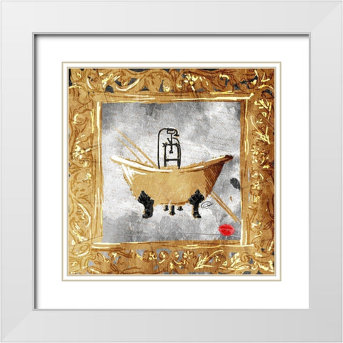 Golden Bath Kiss White Modern Wood Framed Art Print with Double Matting by OnRei