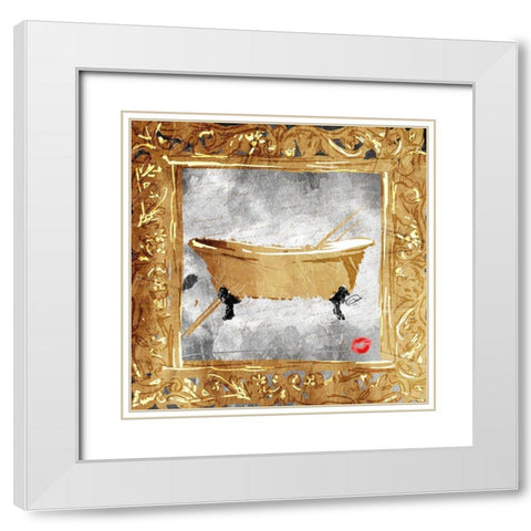 Golden Bath Kiss Mate White Modern Wood Framed Art Print with Double Matting by OnRei