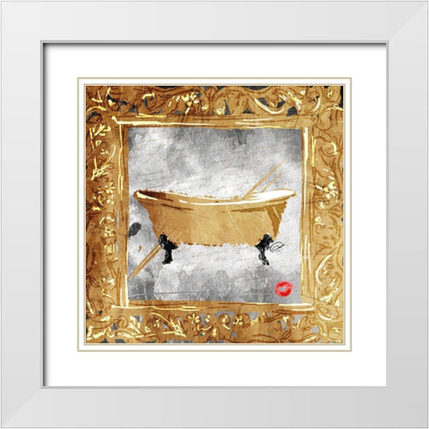 Golden Bath Kiss Mate White Modern Wood Framed Art Print with Double Matting by OnRei