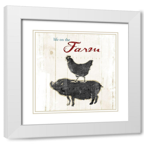 Farm To Chicken Pig White Modern Wood Framed Art Print with Double Matting by OnRei