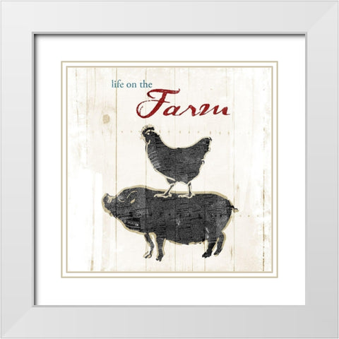 Farm To Chicken Pig White Modern Wood Framed Art Print with Double Matting by OnRei