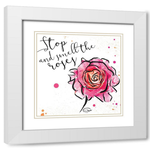 Smell The Roses White Modern Wood Framed Art Print with Double Matting by OnRei