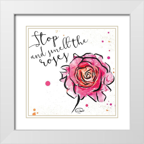 Smell The Roses White Modern Wood Framed Art Print with Double Matting by OnRei