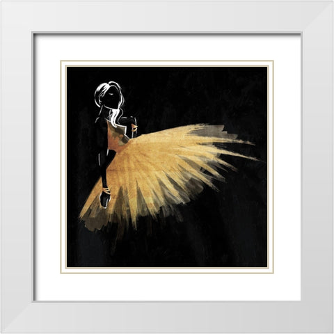 Golden Dress Puff Mate White Modern Wood Framed Art Print with Double Matting by OnRei