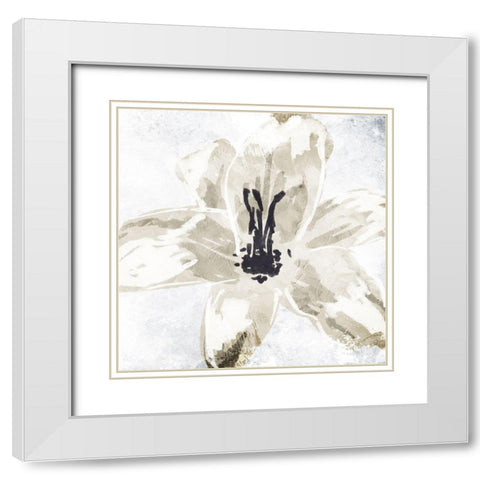 Sketched Cream Flower White Modern Wood Framed Art Print with Double Matting by OnRei