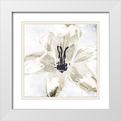 Sketched Cream Flower White Modern Wood Framed Art Print with Double Matting by OnRei