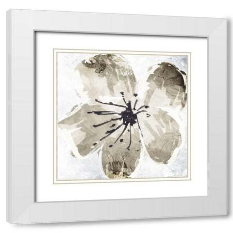 Sketched Cream Flower Mate White Modern Wood Framed Art Print with Double Matting by OnRei