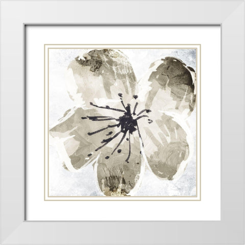 Sketched Cream Flower Mate White Modern Wood Framed Art Print with Double Matting by OnRei