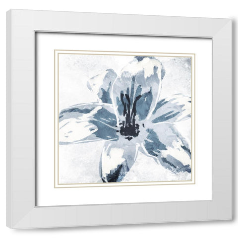 Sketched Cool Flower White Modern Wood Framed Art Print with Double Matting by OnRei