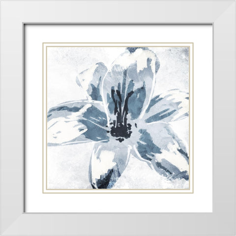 Sketched Cool Flower White Modern Wood Framed Art Print with Double Matting by OnRei