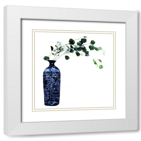 China Vase With Floral White Modern Wood Framed Art Print with Double Matting by OnRei