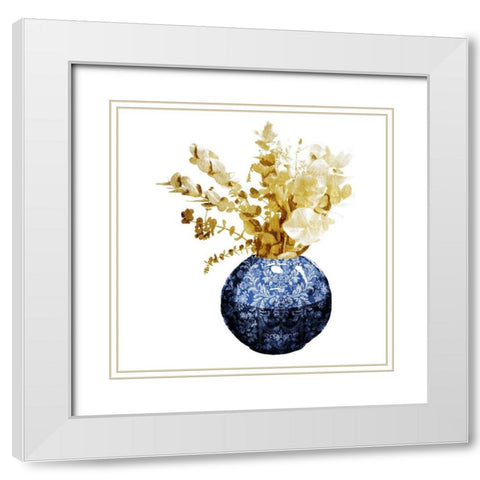 China Vase With Floral Mate White Modern Wood Framed Art Print with Double Matting by OnRei