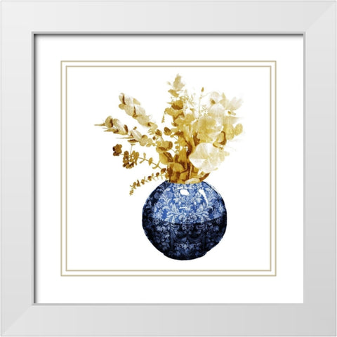 China Vase With Floral Mate White Modern Wood Framed Art Print with Double Matting by OnRei