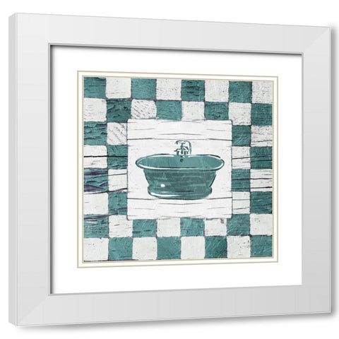 Checkered Bath White Modern Wood Framed Art Print with Double Matting by OnRei