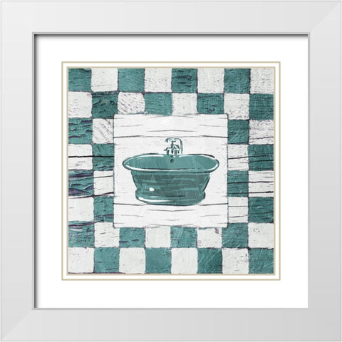 Checkered Bath White Modern Wood Framed Art Print with Double Matting by OnRei