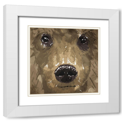 Bear Eyes White Modern Wood Framed Art Print with Double Matting by OnRei