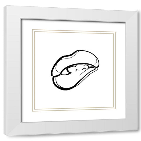 Scribble Lips White Modern Wood Framed Art Print with Double Matting by OnRei