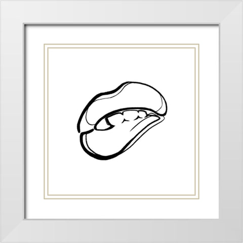 Scribble Lips White Modern Wood Framed Art Print with Double Matting by OnRei