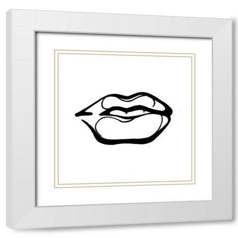 Scribble Lips Mate White Modern Wood Framed Art Print with Double Matting by OnRei