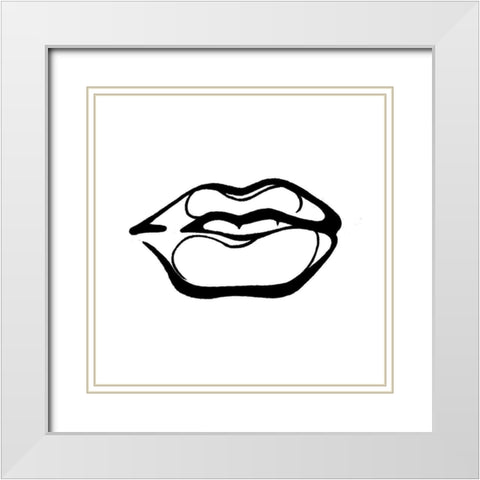 Scribble Lips Mate White Modern Wood Framed Art Print with Double Matting by OnRei