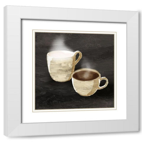 Coffee Break White Modern Wood Framed Art Print with Double Matting by OnRei