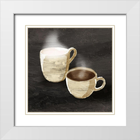 Coffee Break White Modern Wood Framed Art Print with Double Matting by OnRei