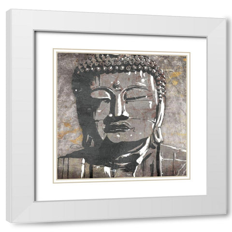 Neutral Buddha Square White Modern Wood Framed Art Print with Double Matting by OnRei